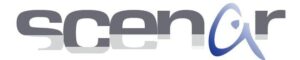 SCENAR logo with grey text and a stylized blue 'a'.